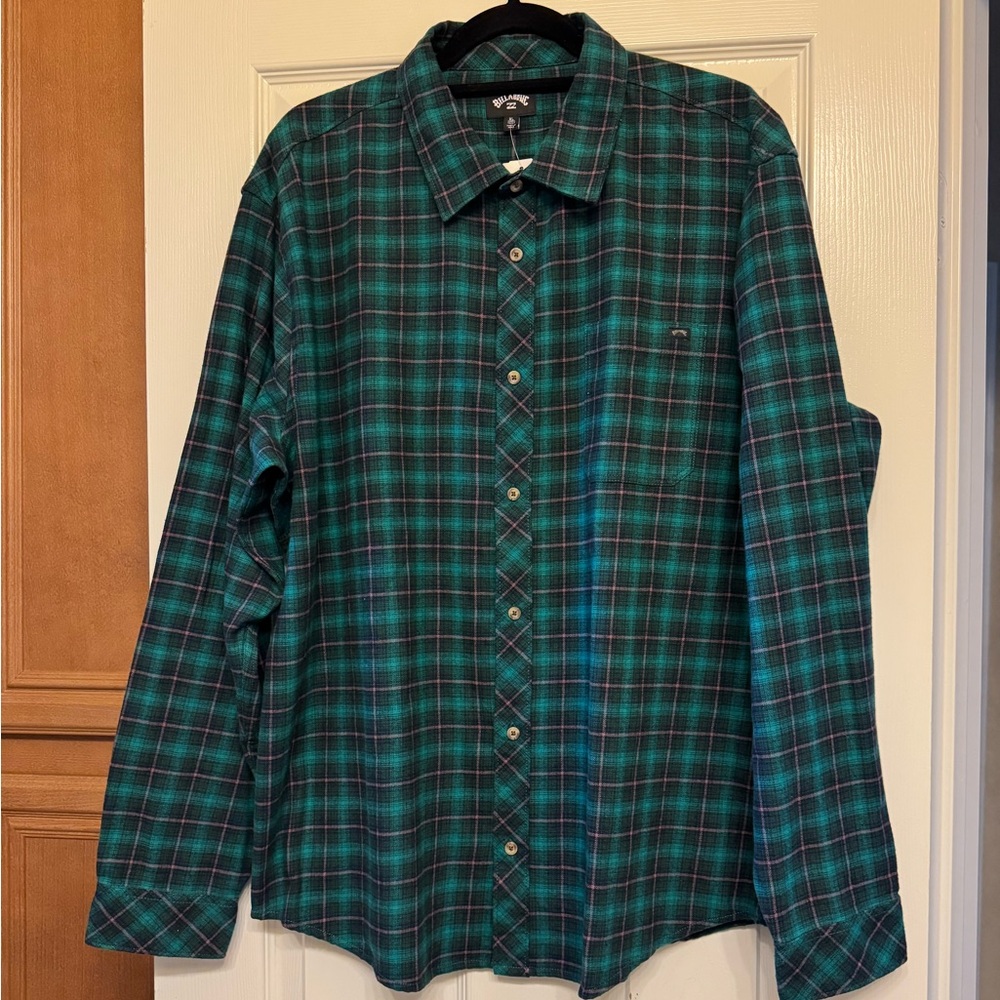 Billabong Teal and Red Plaid Casual Shirt
